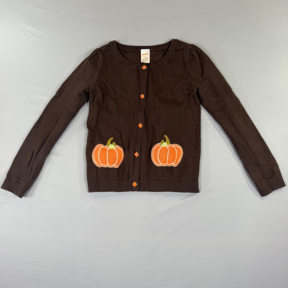 Gymboree Brown Pumpkin Cardigan Sweater Size 8 Girls Fall Thanksgiving Cotton